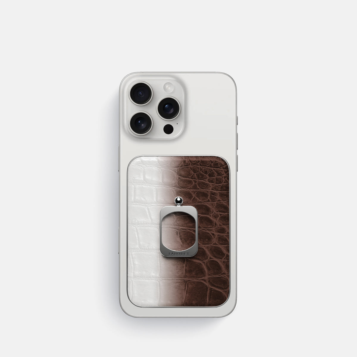 Dark Brown iPhone 16 Pro MagSafe Ring Himalayan Crocodile with Steel Metal -2 | Dark-Brown-Steel