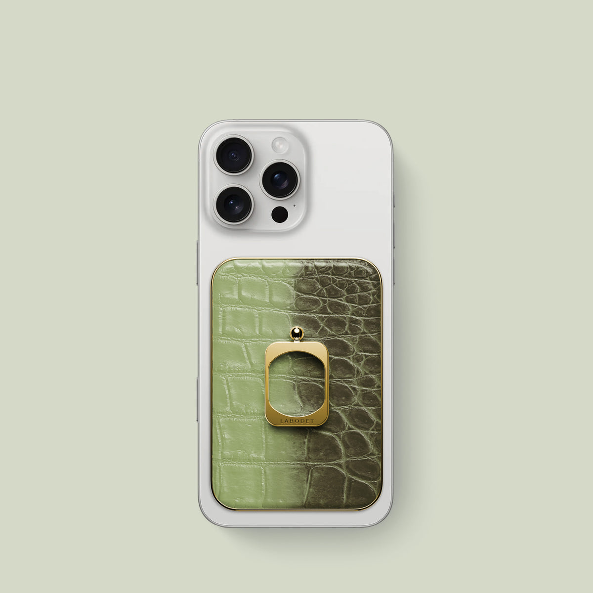 MagSafe Ring Celadon Green For iPhone 16 Pro In Himalayan Crocodile with Gold Metal -1 | Celadon-Green-Gold