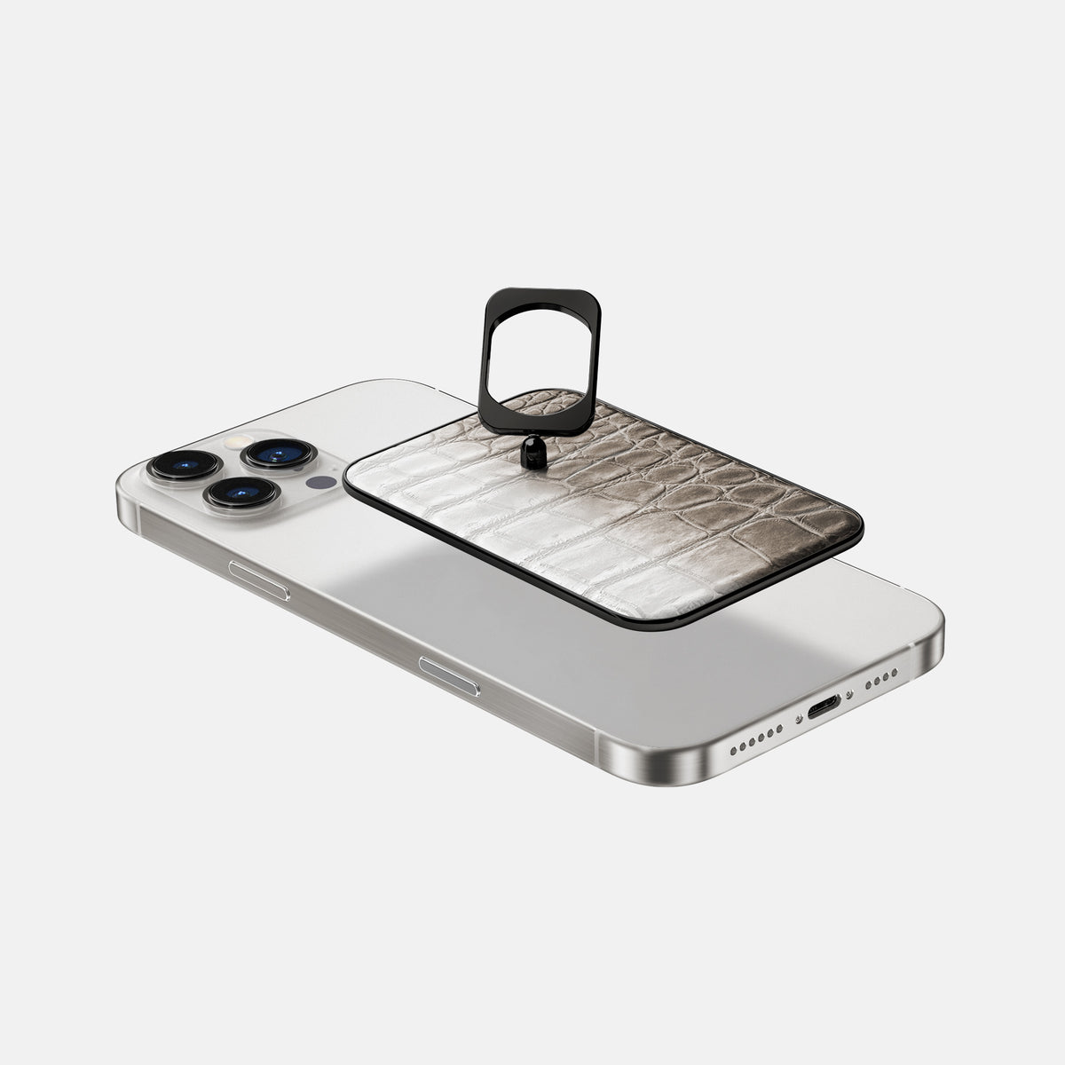 Dark iPhone 16 Pro MagSafe Ring Himalayan Crocodile with Black Metal -4 | Dark-Black
