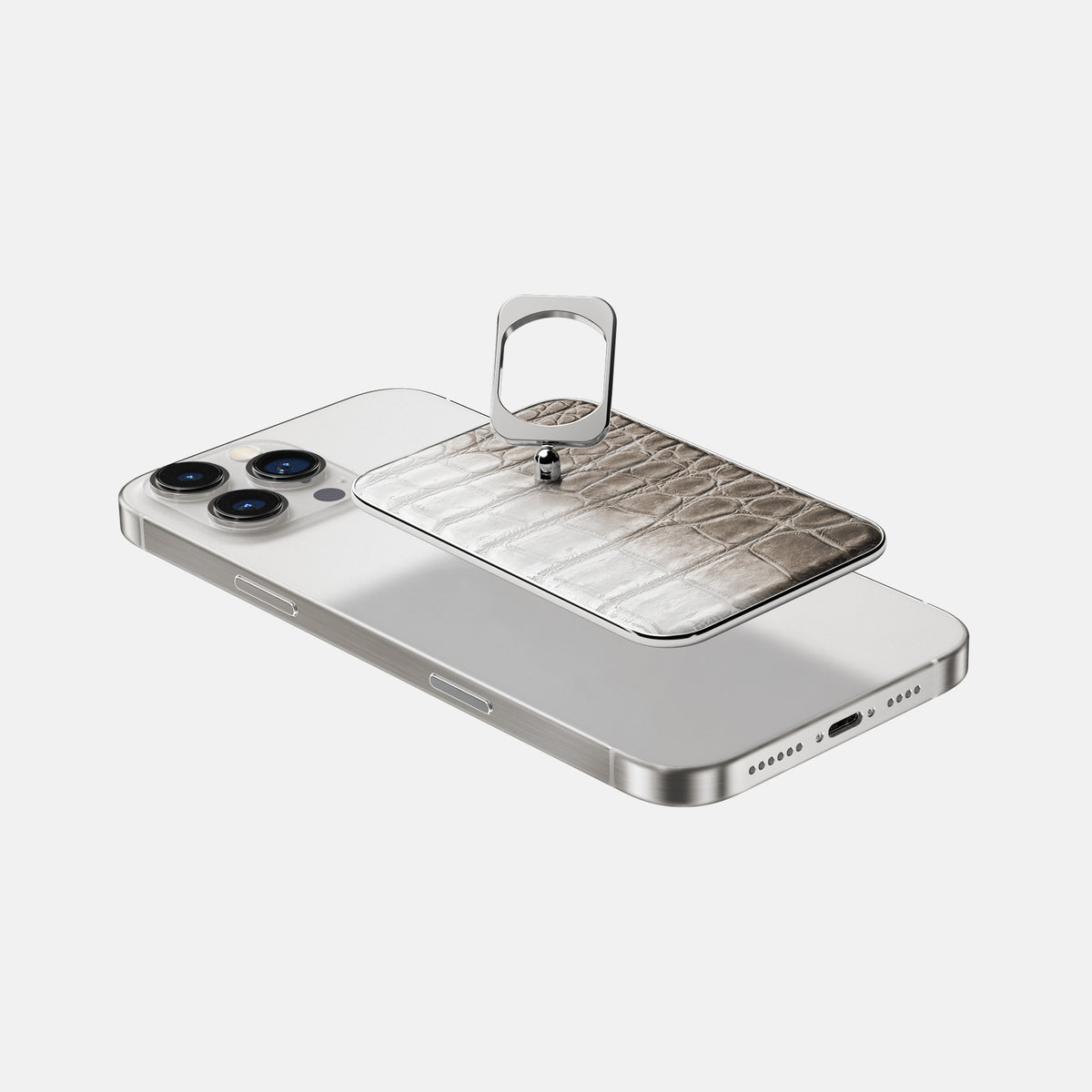 Dark iPhone 16 Pro MagSafe Ring Himalayan Crocodile with Steel Metal -4 | Dark-Steel