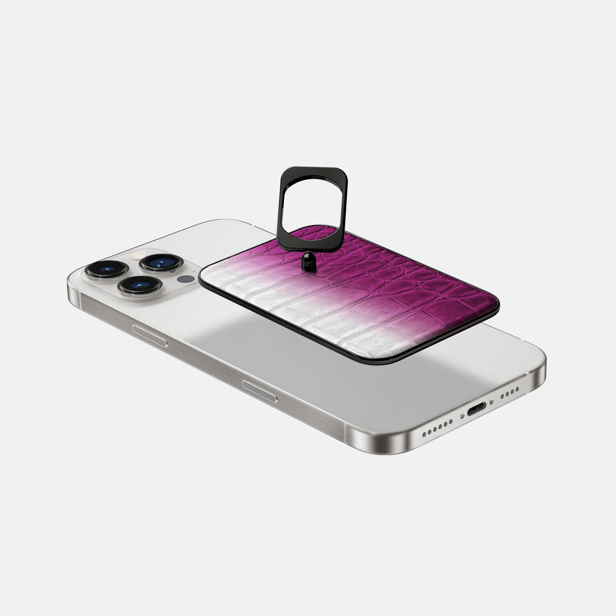 Fuchsia iPhone 16 Pro MagSafe Ring Himalayan Crocodile with Black Metal -4 | Fuchsia-Black