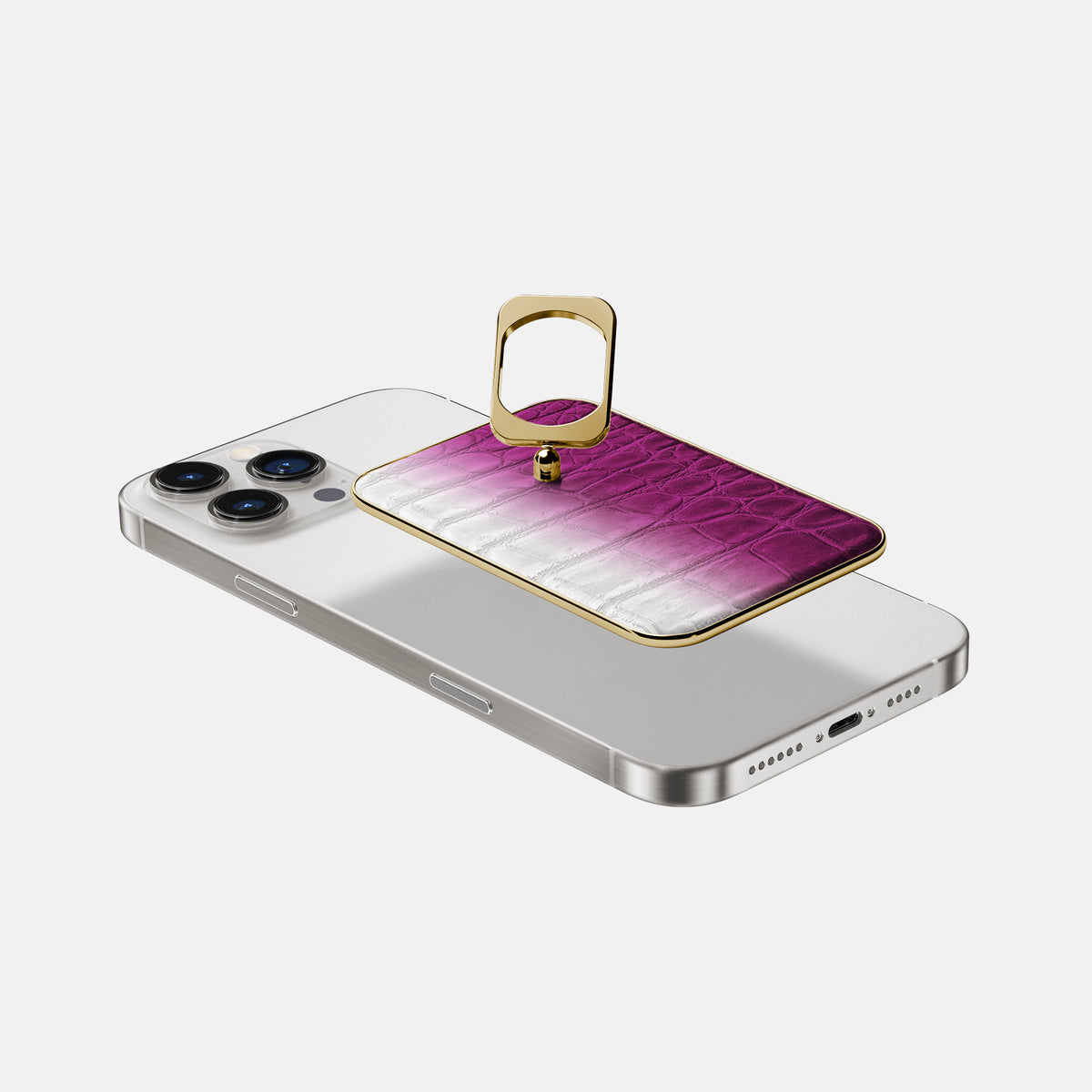 Fuchsia iPhone 16 Pro MagSafe Ring Himalayan Crocodile with Gold Metal -4 | Fuchsia-Gold