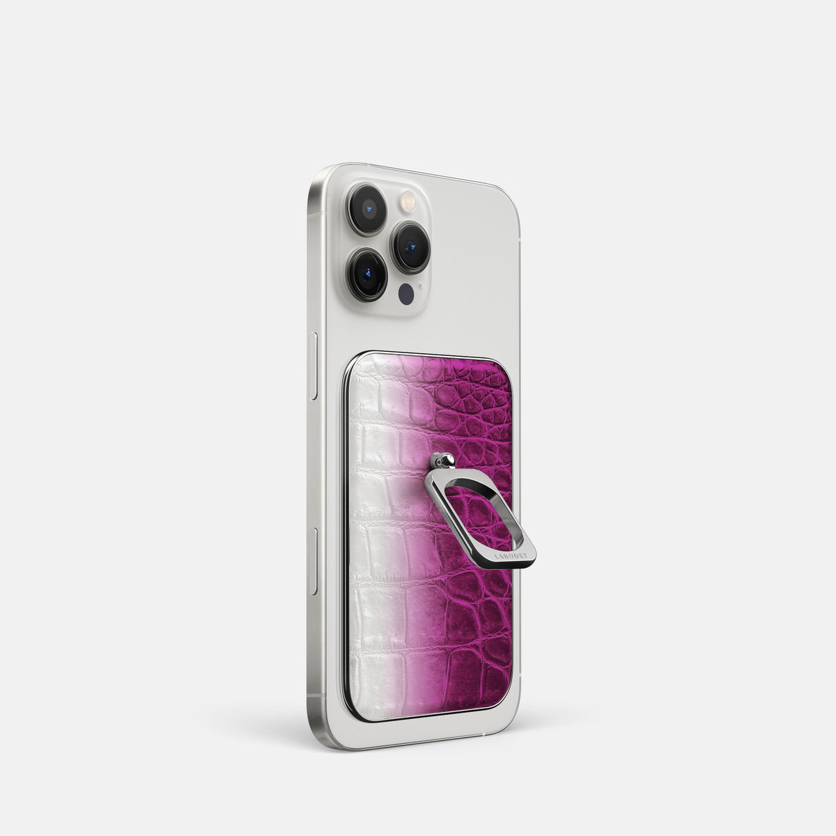 Fuchsia iPhone 16 Pro MagSafe Ring Himalayan Crocodile with Steel Metal -1 | Fuchsia-Steel