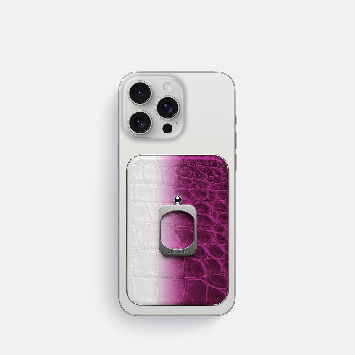 Fuchsia iPhone 16 Pro MagSafe Ring Himalayan Crocodile with Steel Metal -2 | Fuchsia-Steel
