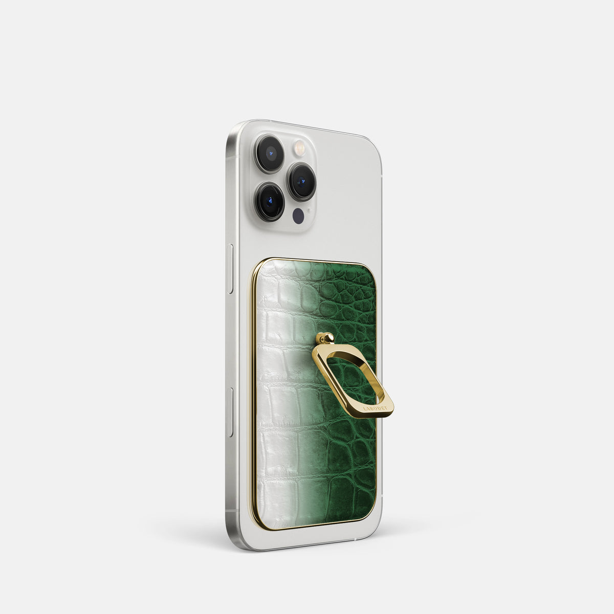 Green iPhone 16 Pro MagSafe Ring Himalayan Crocodile with Gold Metal -1 | Green-Gold