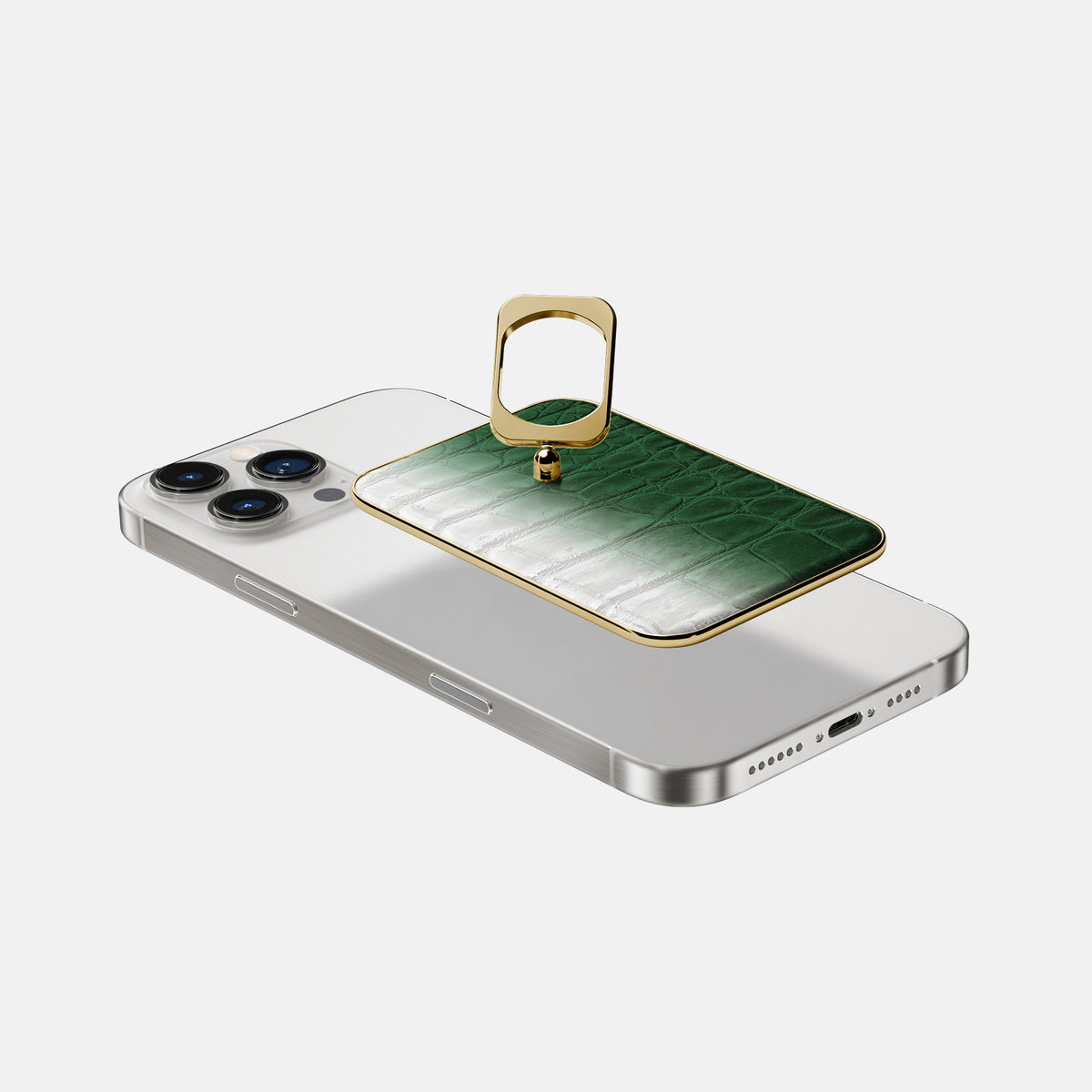 Green iPhone 16 Pro MagSafe Ring Himalayan Crocodile with Gold Metal -4 | Green-Gold