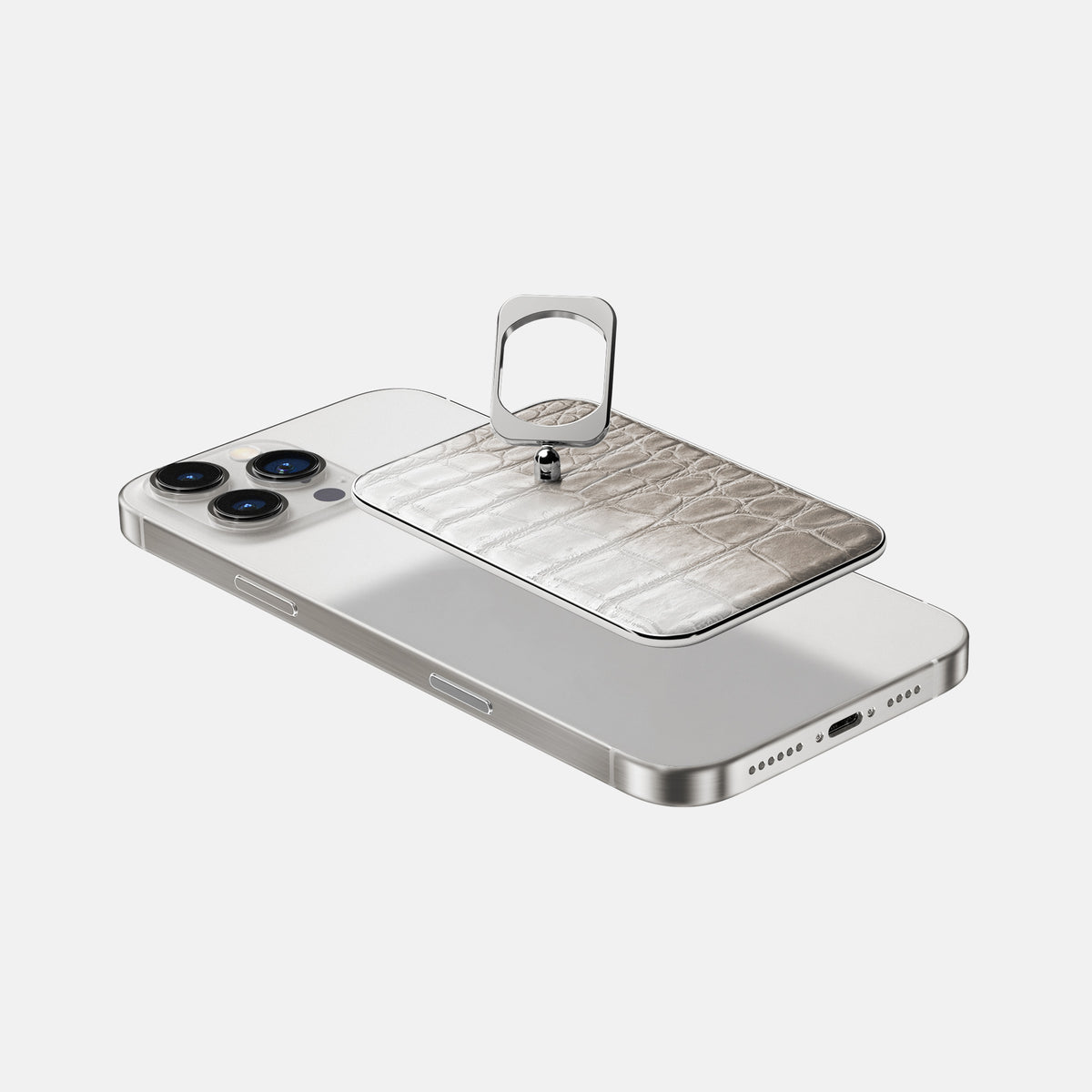 Grey iPhone 16 Pro MagSafe Ring Himalayan Crocodile with Steel Metal -4 | Grey-Steel
