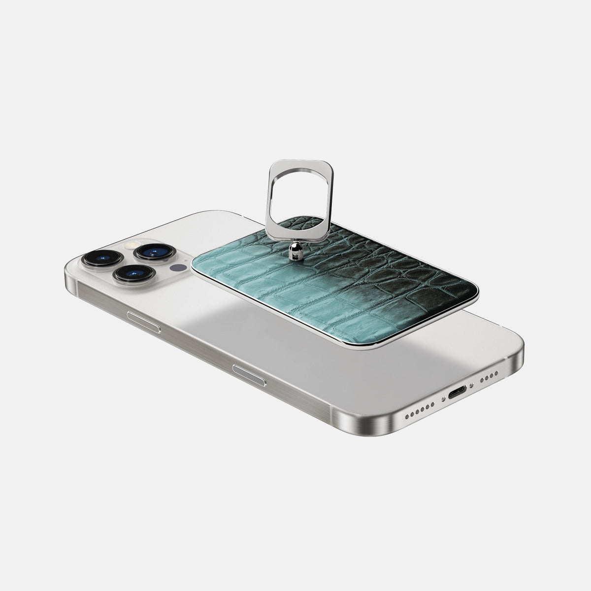 Light-Mint iPhone 16 Pro MagSafe Ring Himalayan Crocodile with Steel Metal -4 | Light-Mint-Steel