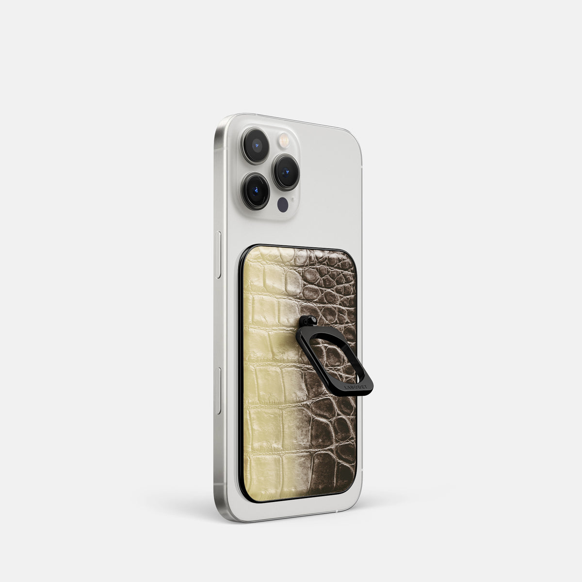 Natural iPhone 16 Pro MagSafe Ring Himalayan Crocodile with Black Metal -1 | Natural-Black