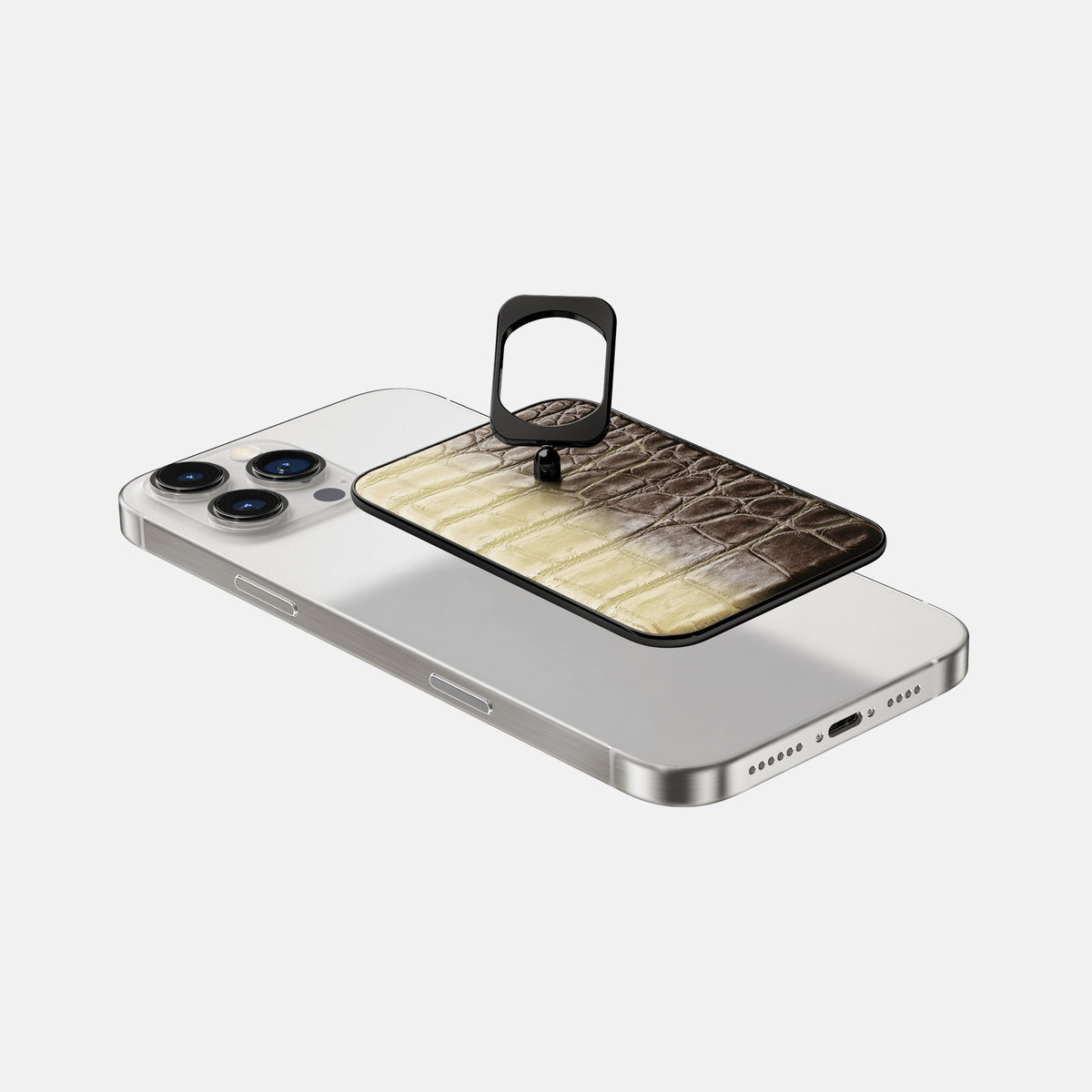 Natural iPhone 16 Pro MagSafe Ring Himalayan Crocodile with Black Metal -4 | Natural-Black