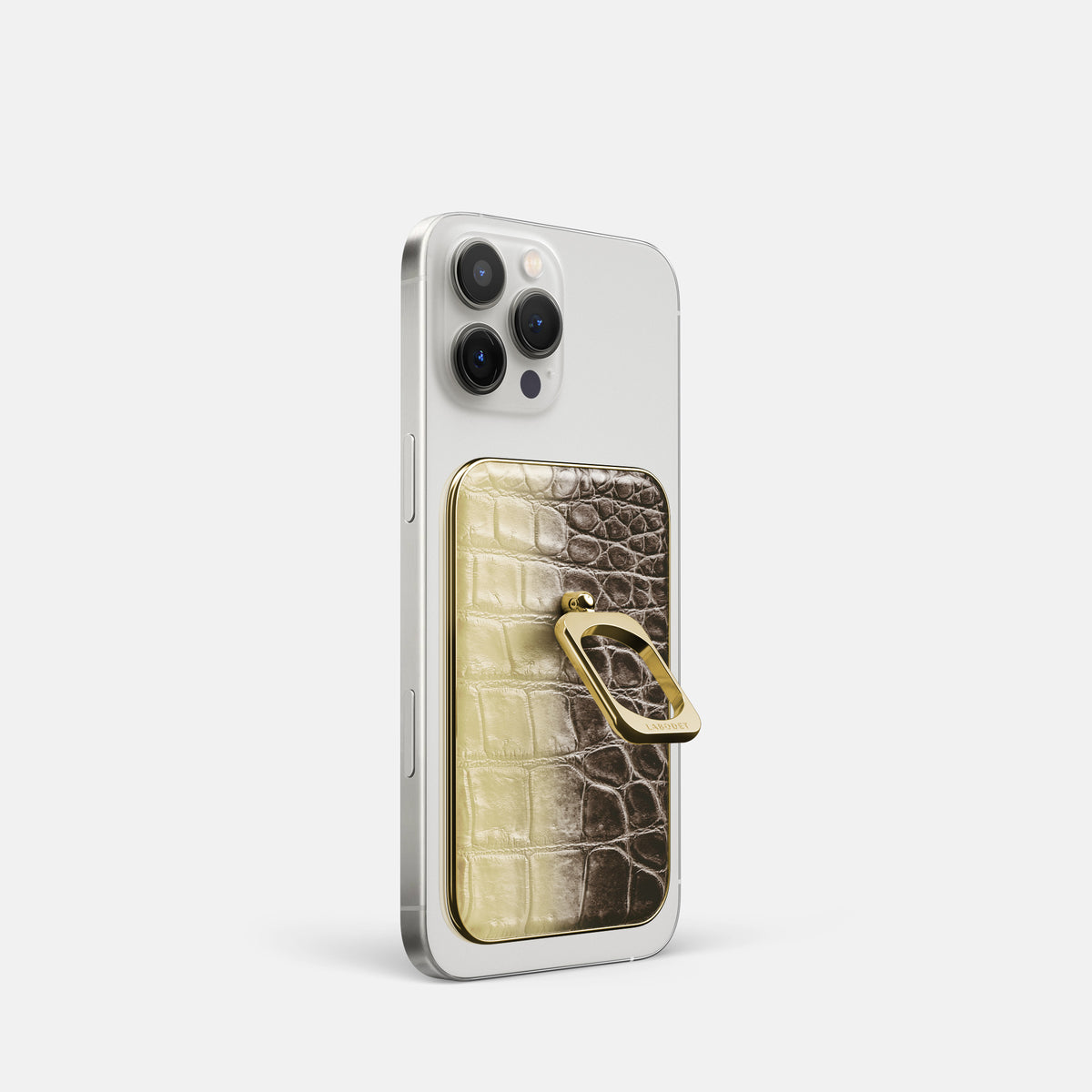 Natural iPhone 16 Pro MagSafe Ring Himalayan Crocodile with Gold Metal -1 | Natural-Gold