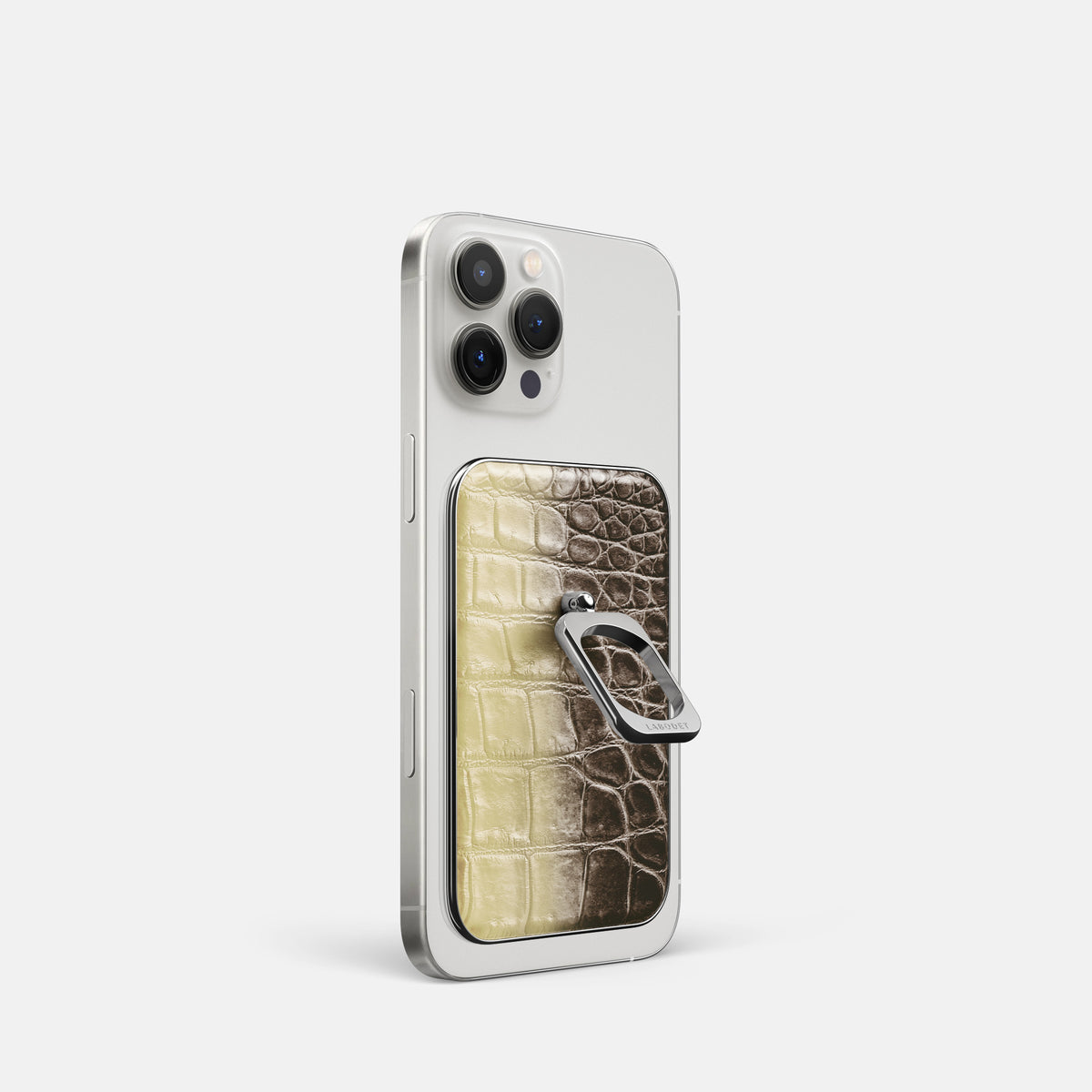 Natural iPhone 16 Pro MagSafe Ring Himalayan Crocodile with Steel Metal -1 | Natural-Steel
