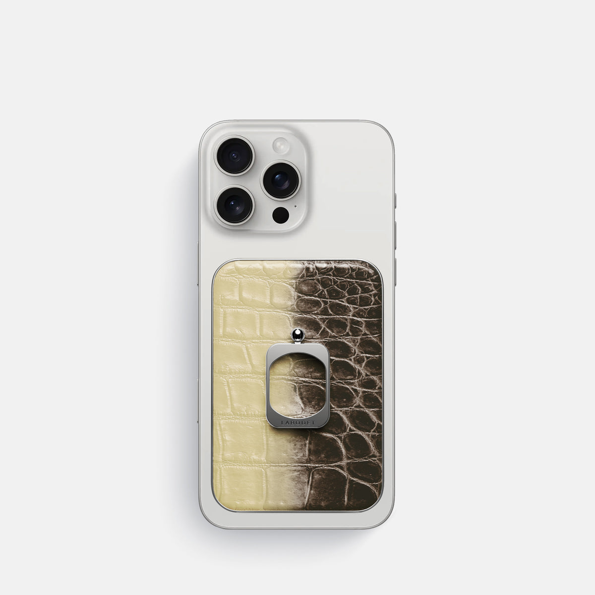 Natural iPhone 16 Pro MagSafe Ring Himalayan Crocodile with Steel Metal -2 | Natural-Steel