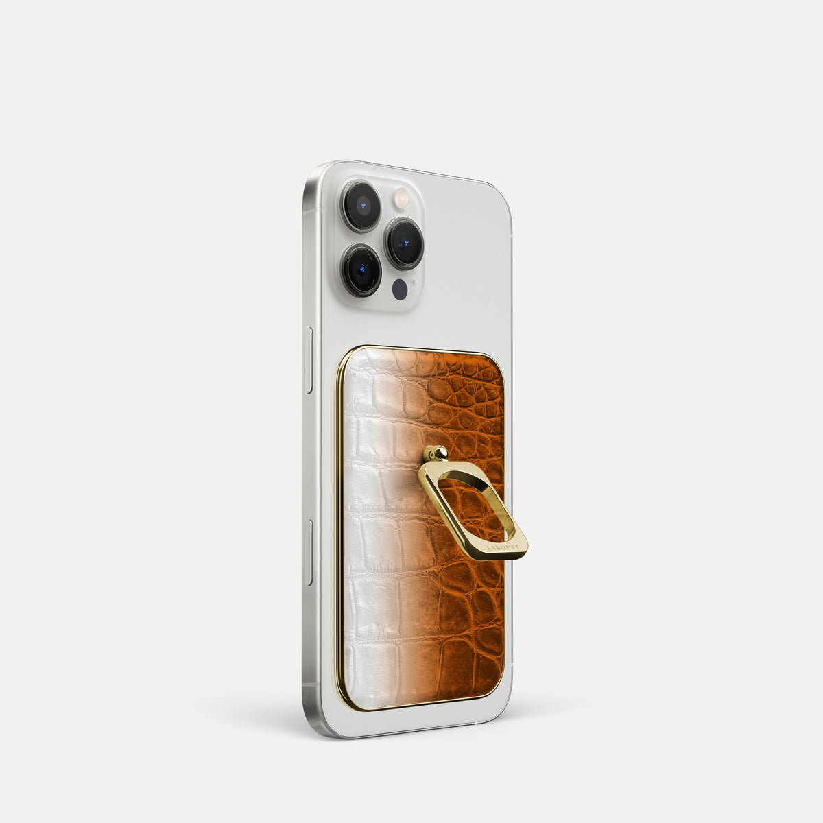 Orange iPhone 16 Pro MagSafe Ring Himalayan Crocodile with Gold Metal -1 | Orange-Gold