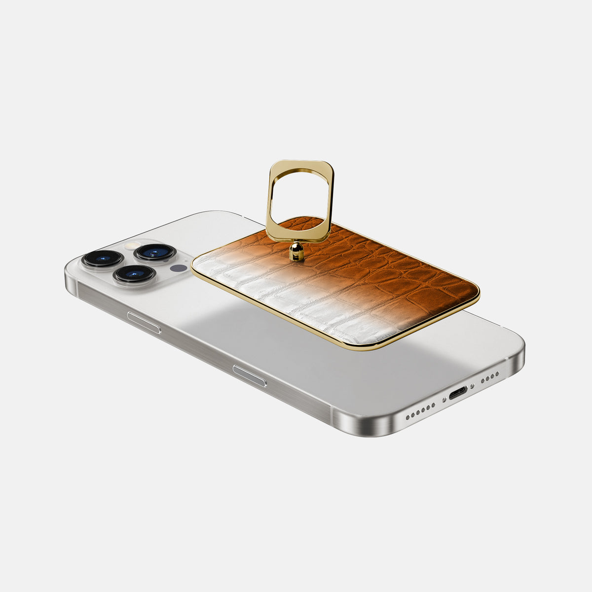 Orange iPhone 16 Pro MagSafe Ring Himalayan Crocodile with Gold Metal -4 | Orange-Gold