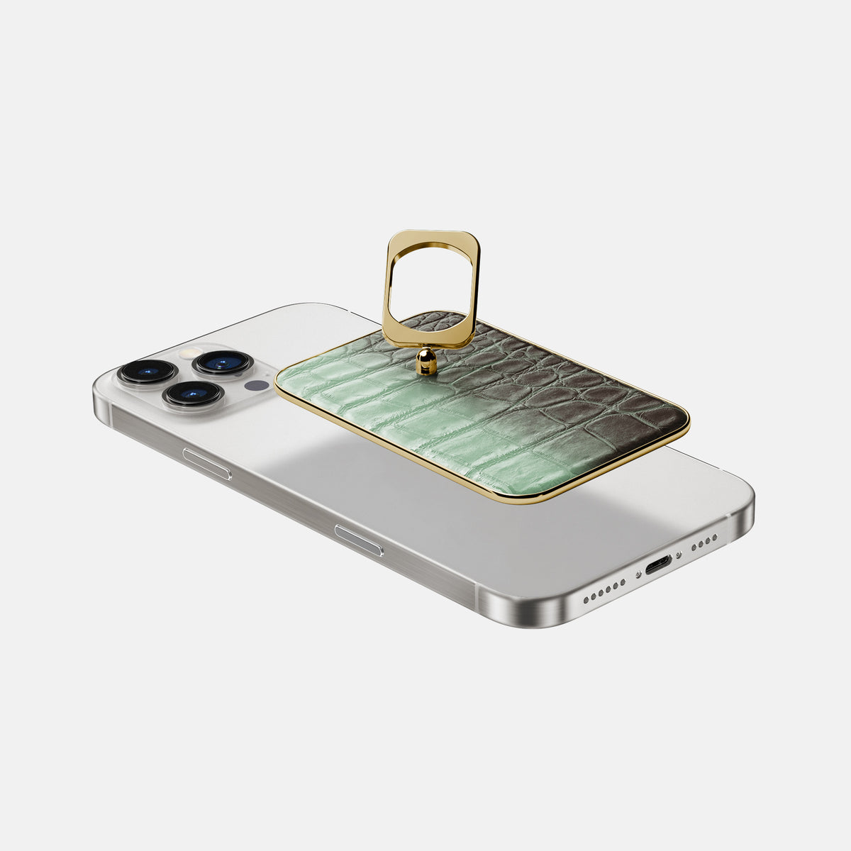 Pistachio iPhone 16 Pro MagSafe Ring Himalayan Crocodile with Gold Metal -4 | Pistachio-Gold