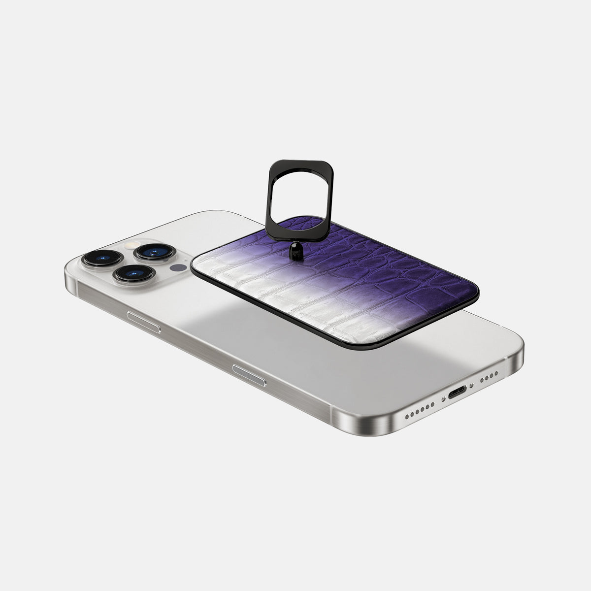 Purple iPhone 16 Pro MagSafe Ring Himalayan Crocodile with Black Metal -4 | Purple-Black