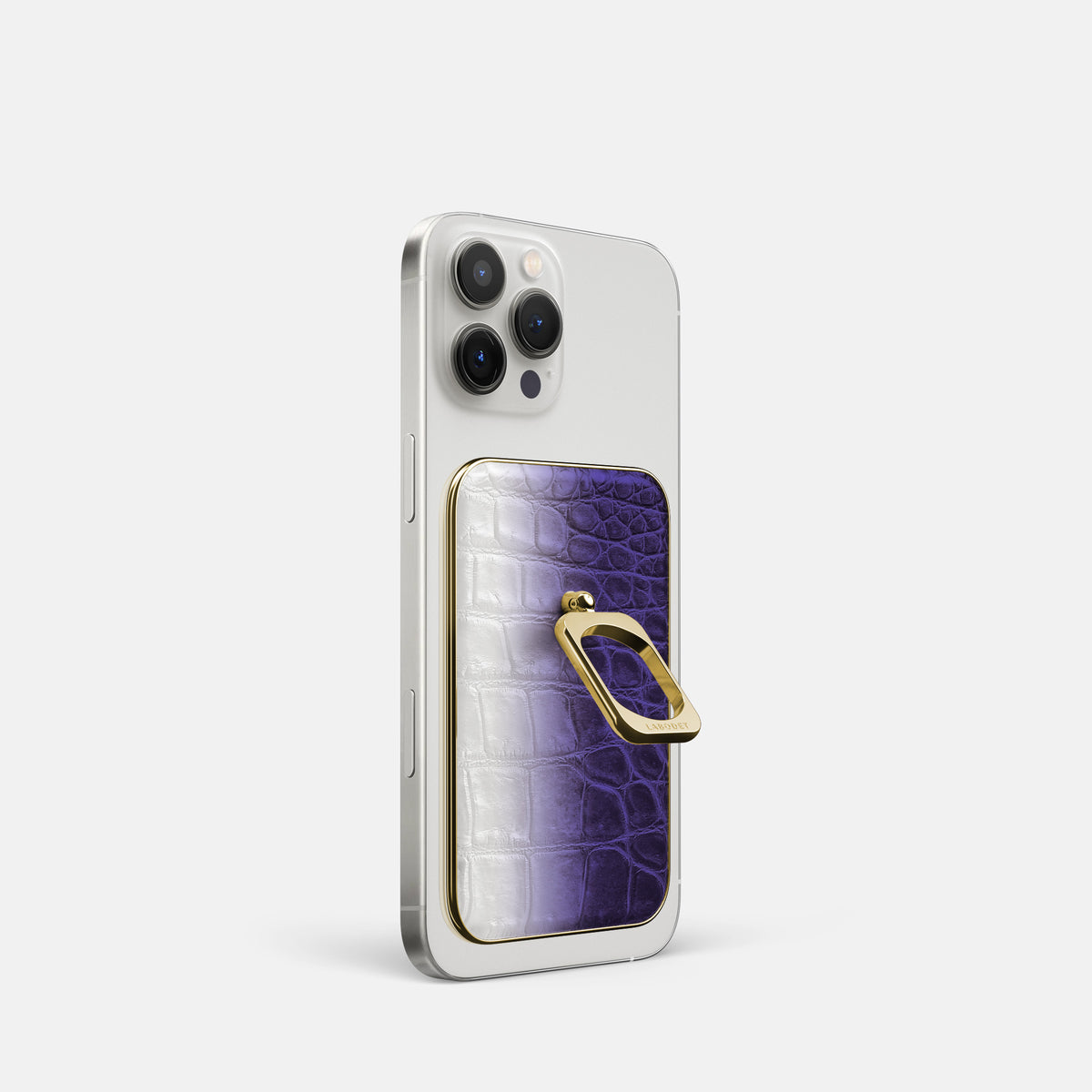 Purple iPhone 16 Pro MagSafe Ring Himalayan Crocodile with Gold Metal -1 | Purple-Gold