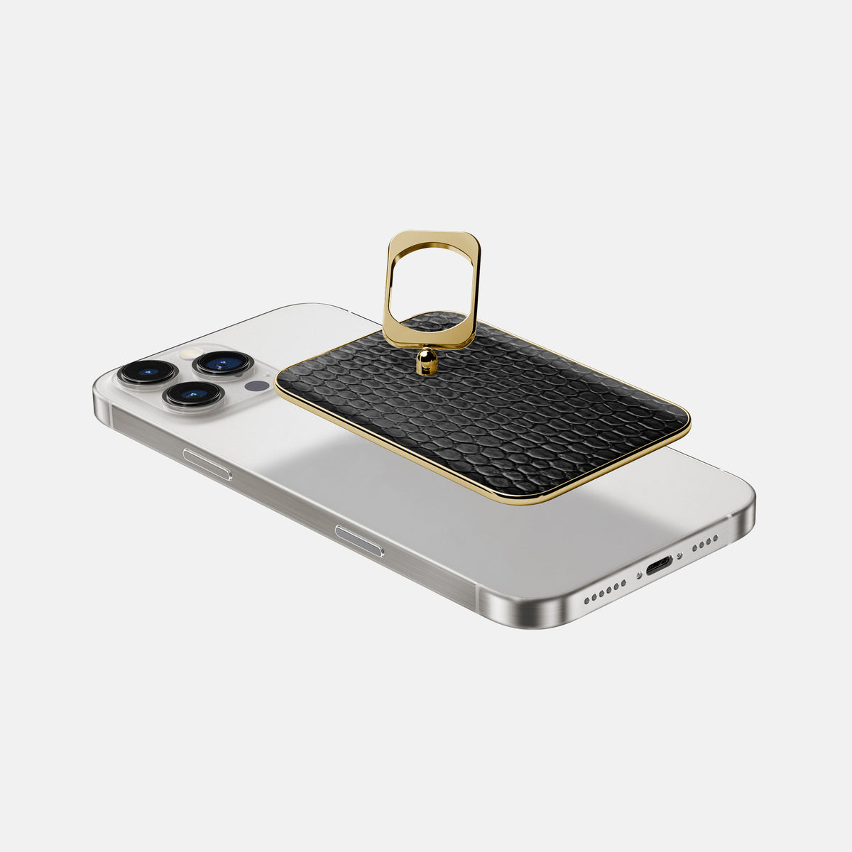 Black iPhone 16 Pro MagSafe Ring Lizard with Gold Metal -4 | Black-Gold