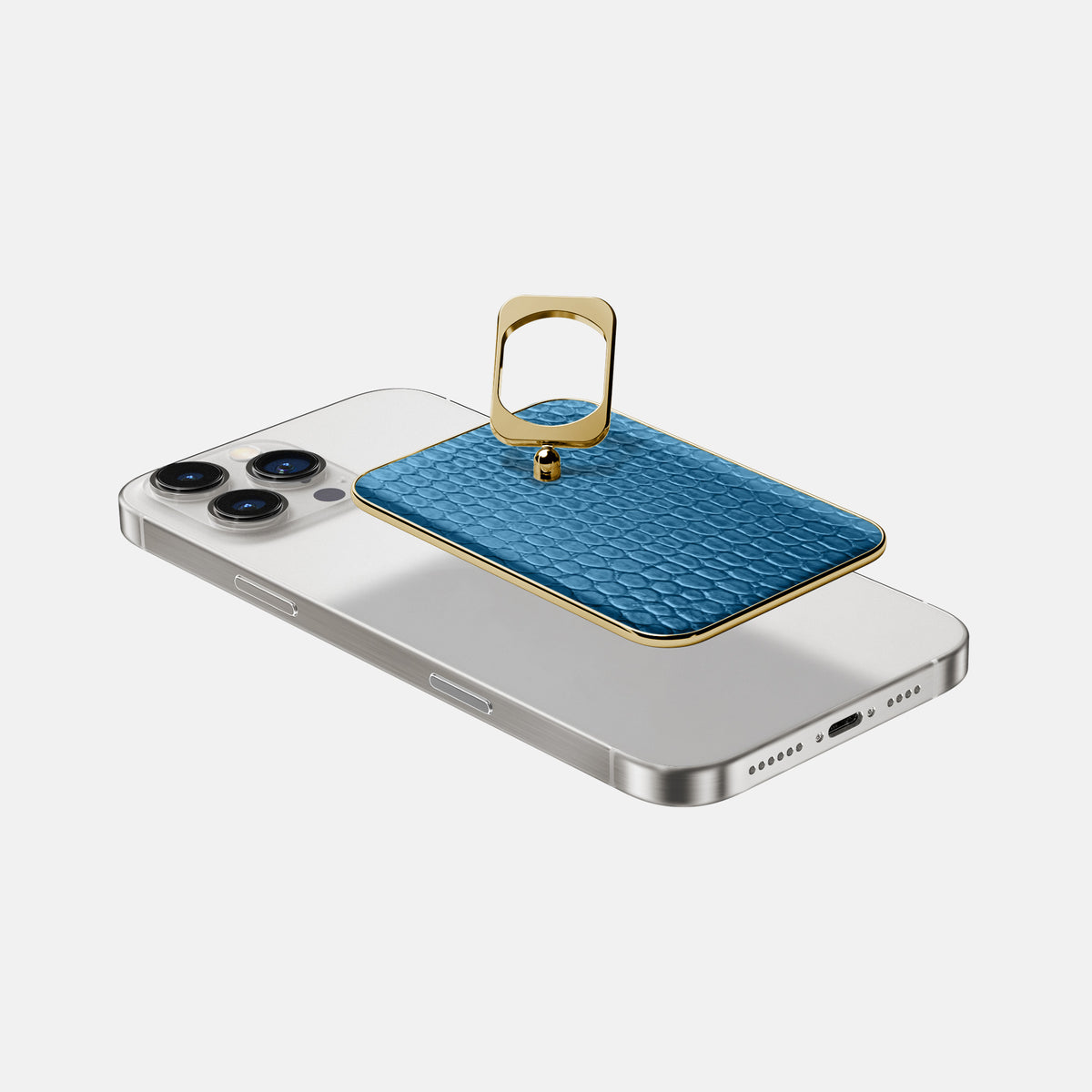 Blue iPhone 16 Pro MagSafe Ring Lizard with Gold Metal -4 | Blue-Gold