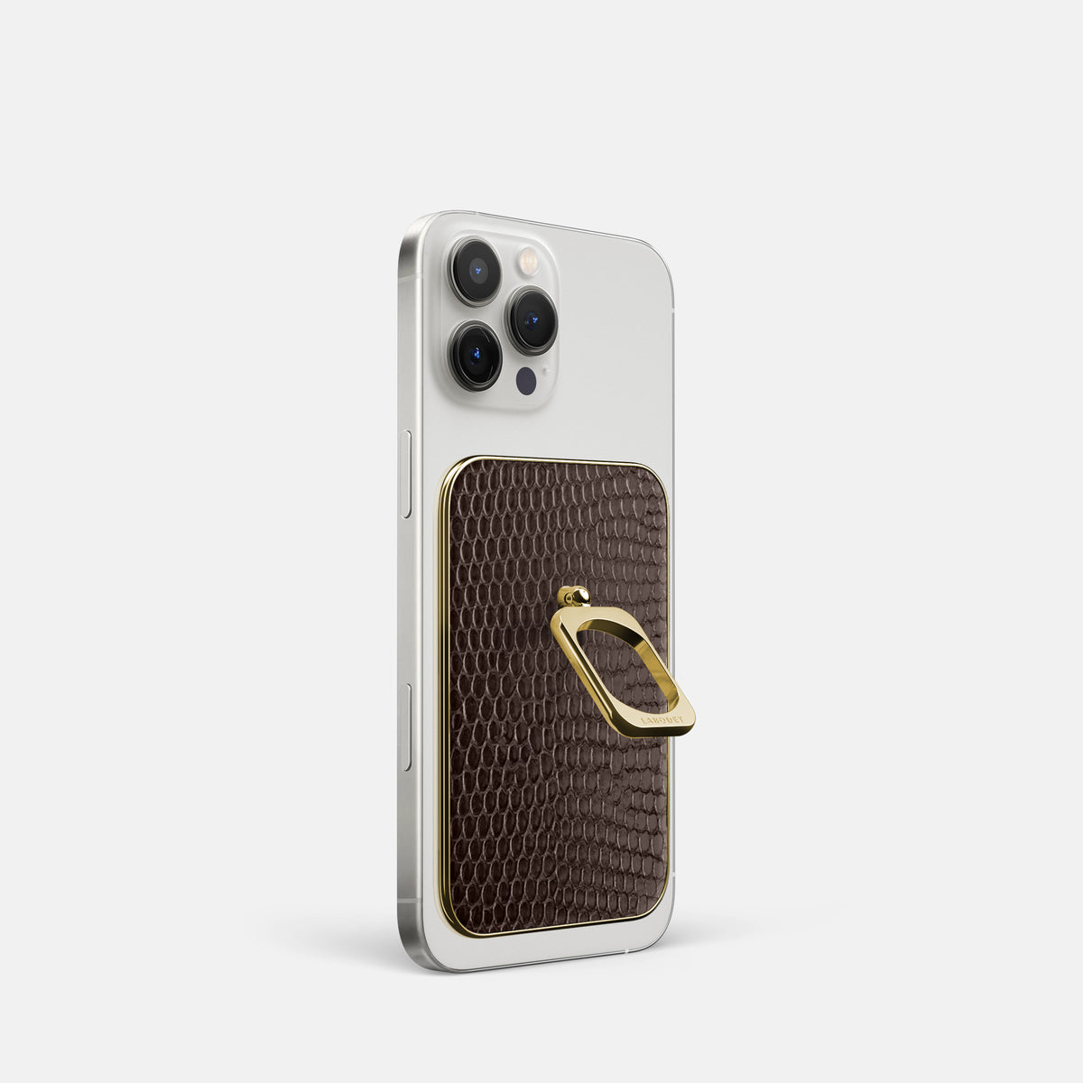 Brown iPhone 16 Pro MagSafe Ring Lizard with Gold Metal -1 | Brown-Gold