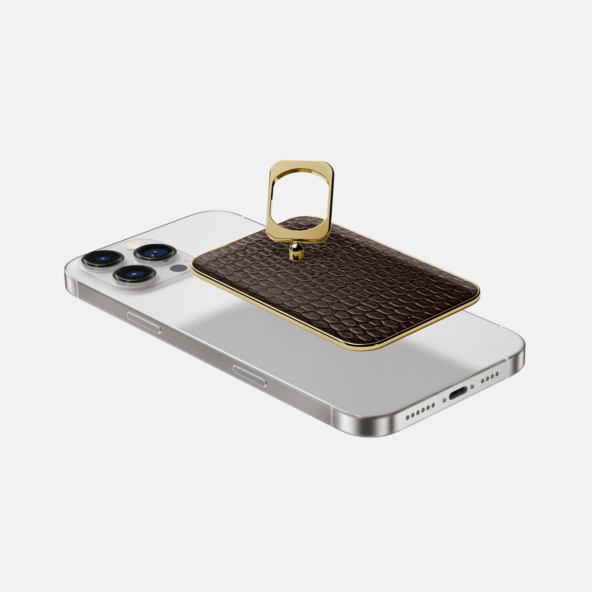 Brown iPhone 16 Pro MagSafe Ring Lizard with Gold Metal -4 | Brown-Gold