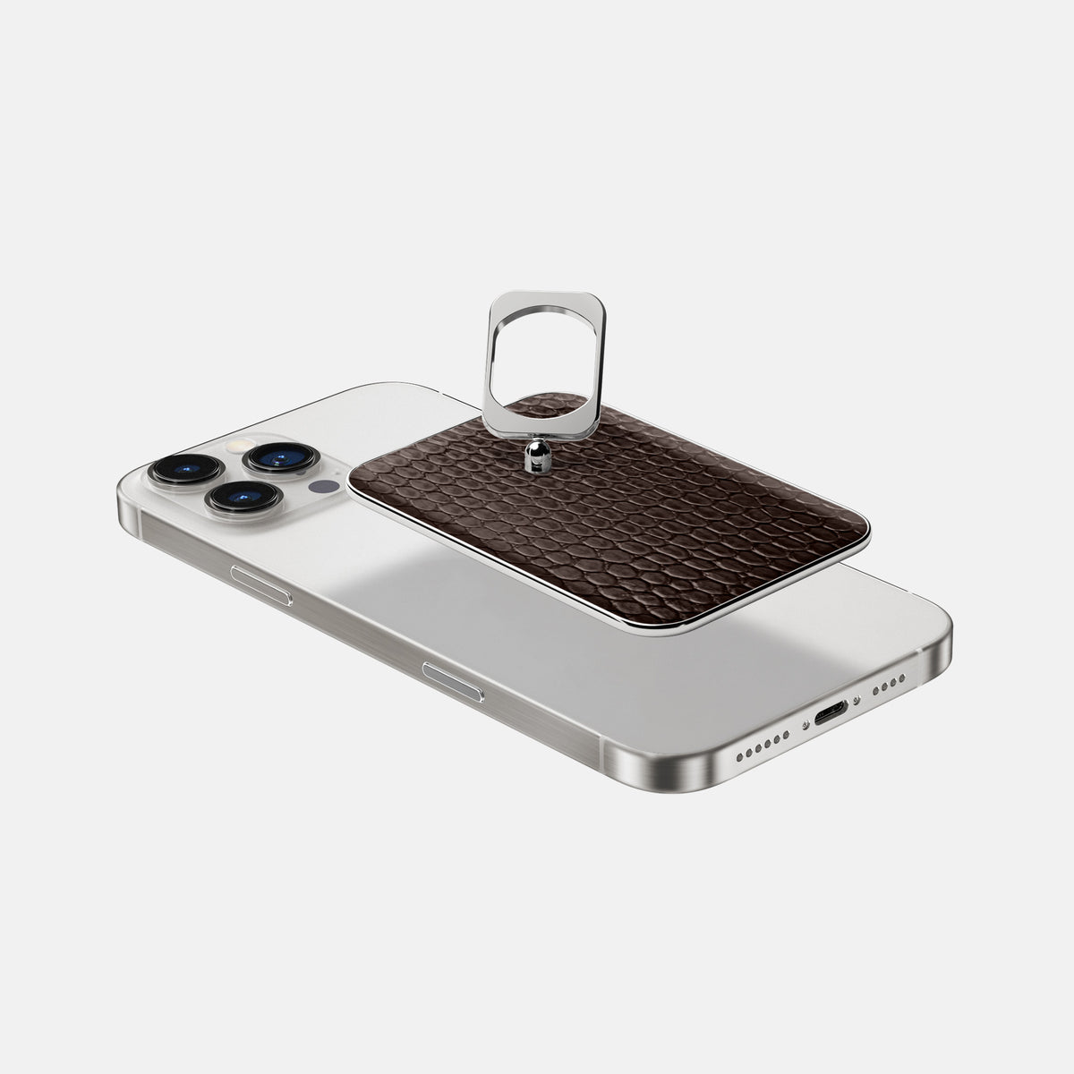 Brown iPhone 16 Pro MagSafe Ring Lizard with Steel Metal -4 | Brown-Steel