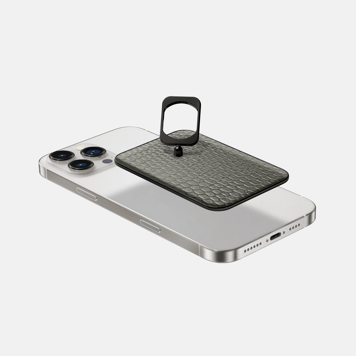 Grey iPhone 16 Pro MagSafe Ring Lizard with Black Metal -4 | Grey-Black