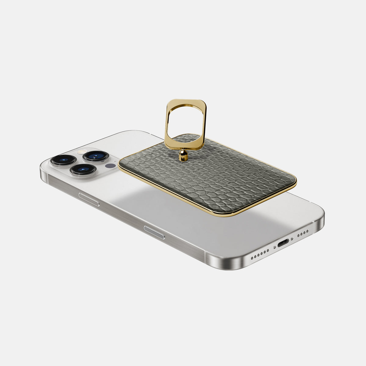 Grey iPhone 16 Pro MagSafe Ring Lizard with Gold Metal -4 | Grey-Gold