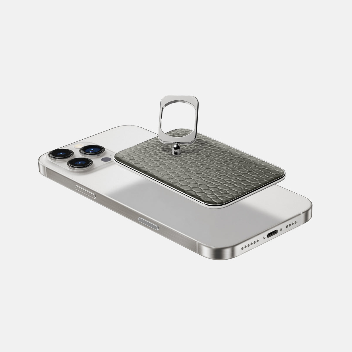 Grey iPhone 16 Pro MagSafe Ring Lizard with Steel Metal -4 | Grey-Steel