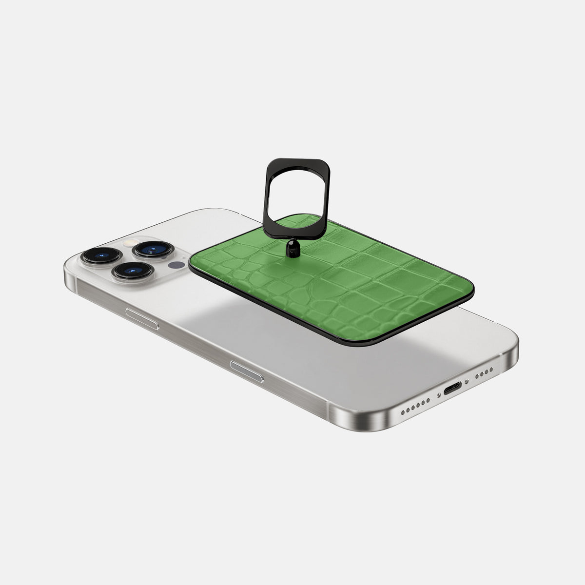 Apple-Green iPhone 16 Pro Max MagSafe Ring Alligator with Black Metal -4 | Apple-Green-Black