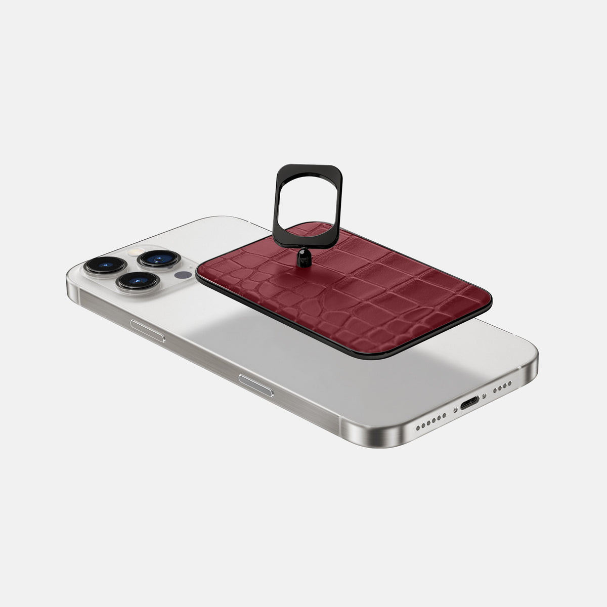 Burgundy iPhone 16 Pro Max MagSafe Ring Alligator with Black Metal -4 | Burgundy-Black
