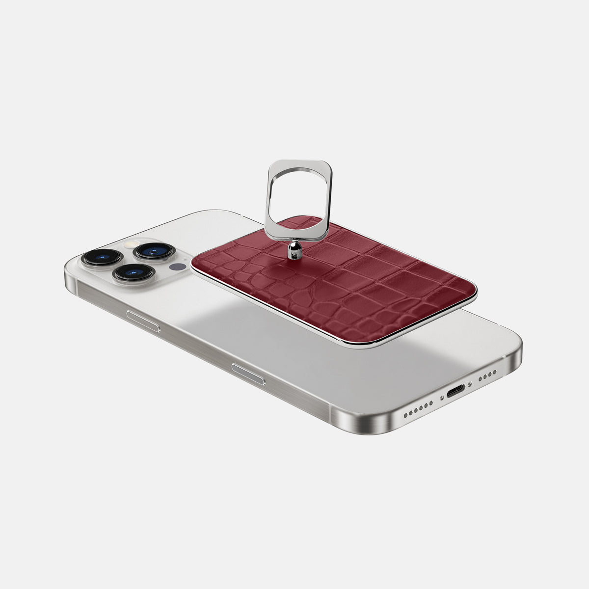 Burgundy iPhone 16 Pro Max MagSafe Ring Alligator with Steel Metal -4 | Burgundy-Steel