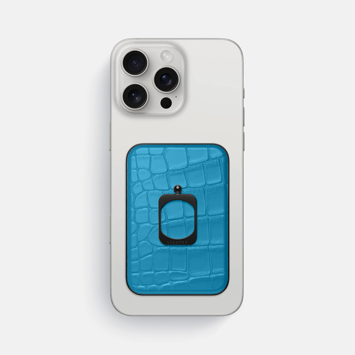Curaçao-Blue iPhone 16 Pro Max MagSafe Ring Alligator with Black Metal -2 | Curaçao-Blue-Black
