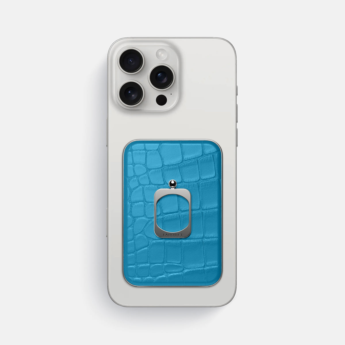 Curaçao-Blue iPhone 16 Pro Max MagSafe Ring Alligator with Steel Metal -2 | Curaçao-Blue-Steel