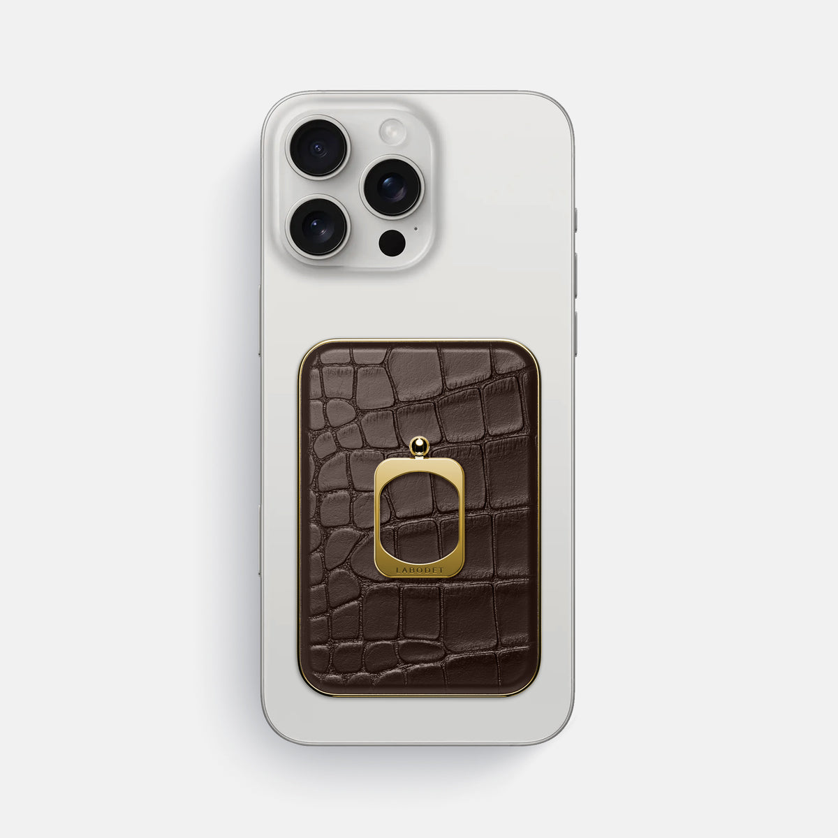 Dark-Brown iPhone 16 Pro Max MagSafe Ring Alligator with Gold Metal -2 | Dark-Brown-Gold