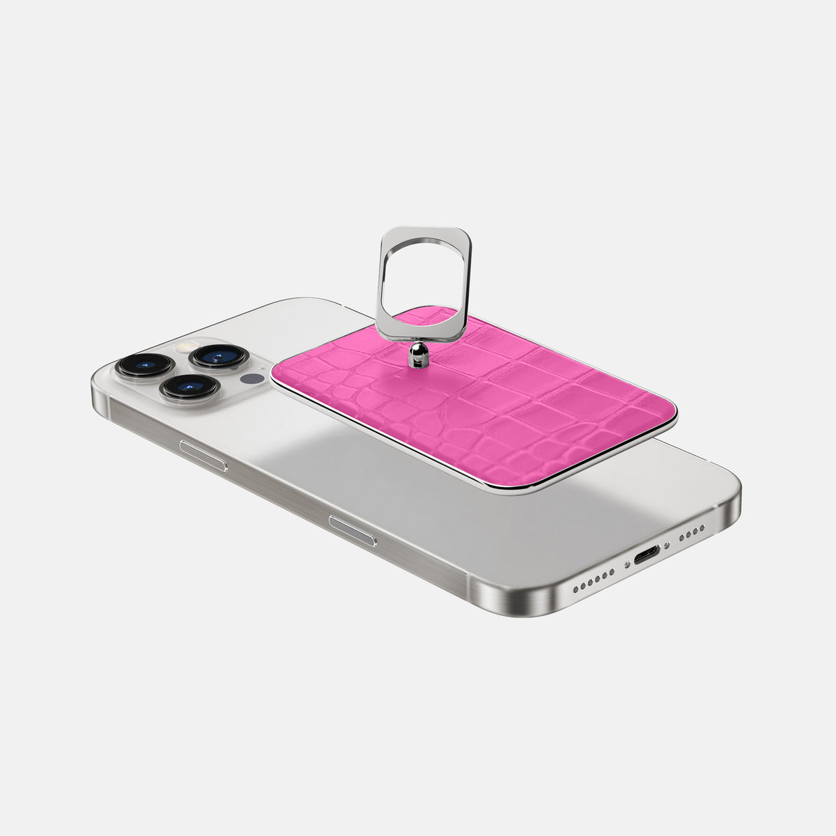 Fuchsia iPhone 16 Pro Max MagSafe Ring Alligator with Steel Metal -4 | Fuchsia-Steel