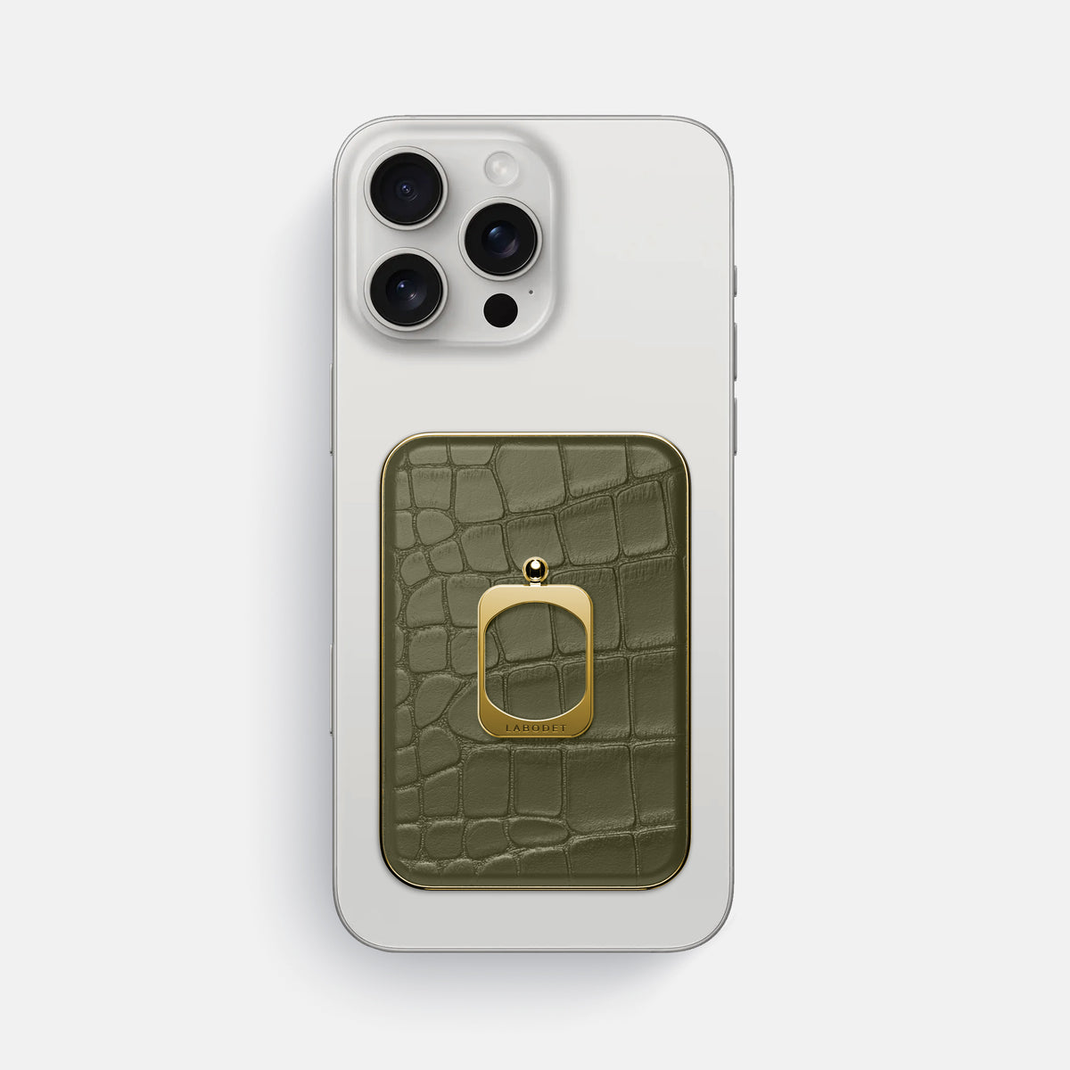 Kaki-Green iPhone 16 Pro Max MagSafe Ring Alligator with Gold Metal -2 | Kaki-Green-Gold