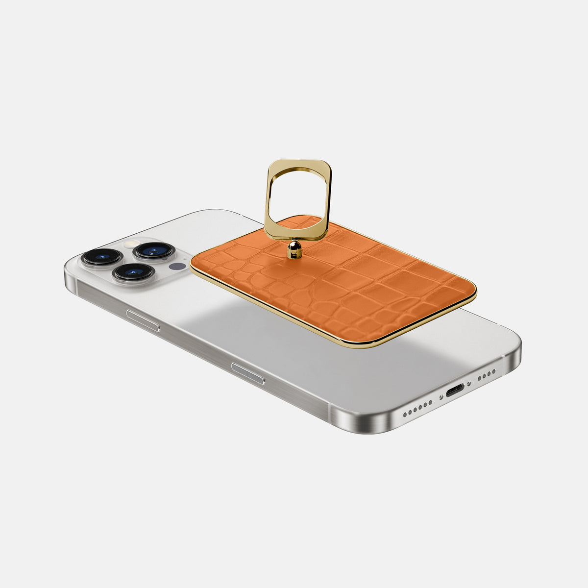 Orange iPhone 16 Pro Max MagSafe Ring Alligator with Gold Metal -4 | Orange-Gold