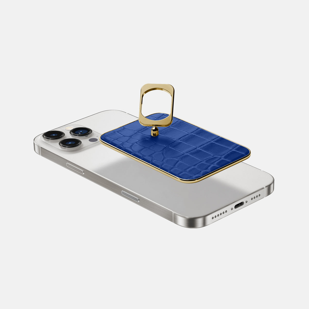 Royal Blue iPhone 16 Pro Max MagSafe Ring Alligator with Gold Metal -4 | Royal-Blue-Gold