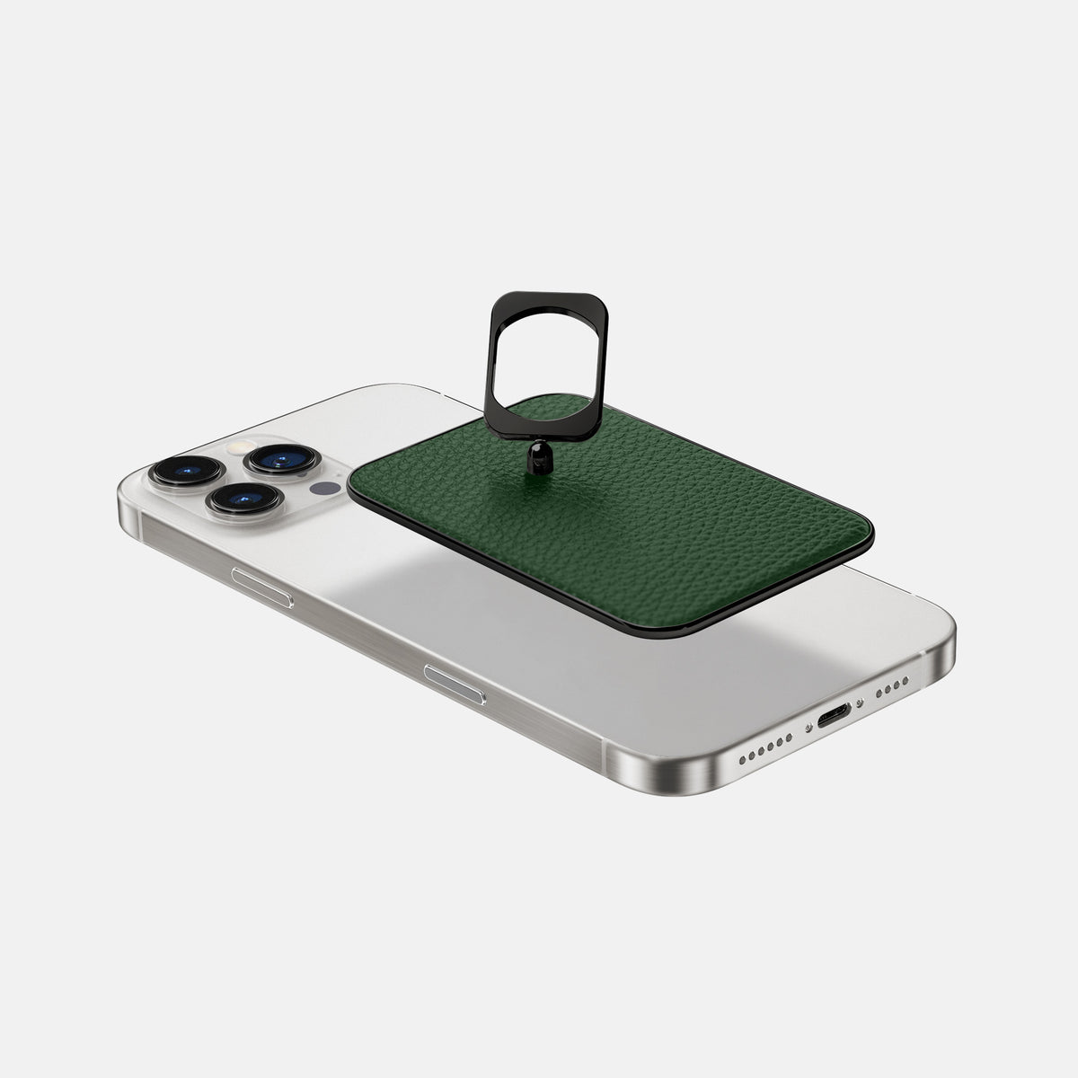 Dark Green iPhone 16 Pro Max MagSafe Ring Calf with Black Metal -4 | Dark-Green-Black