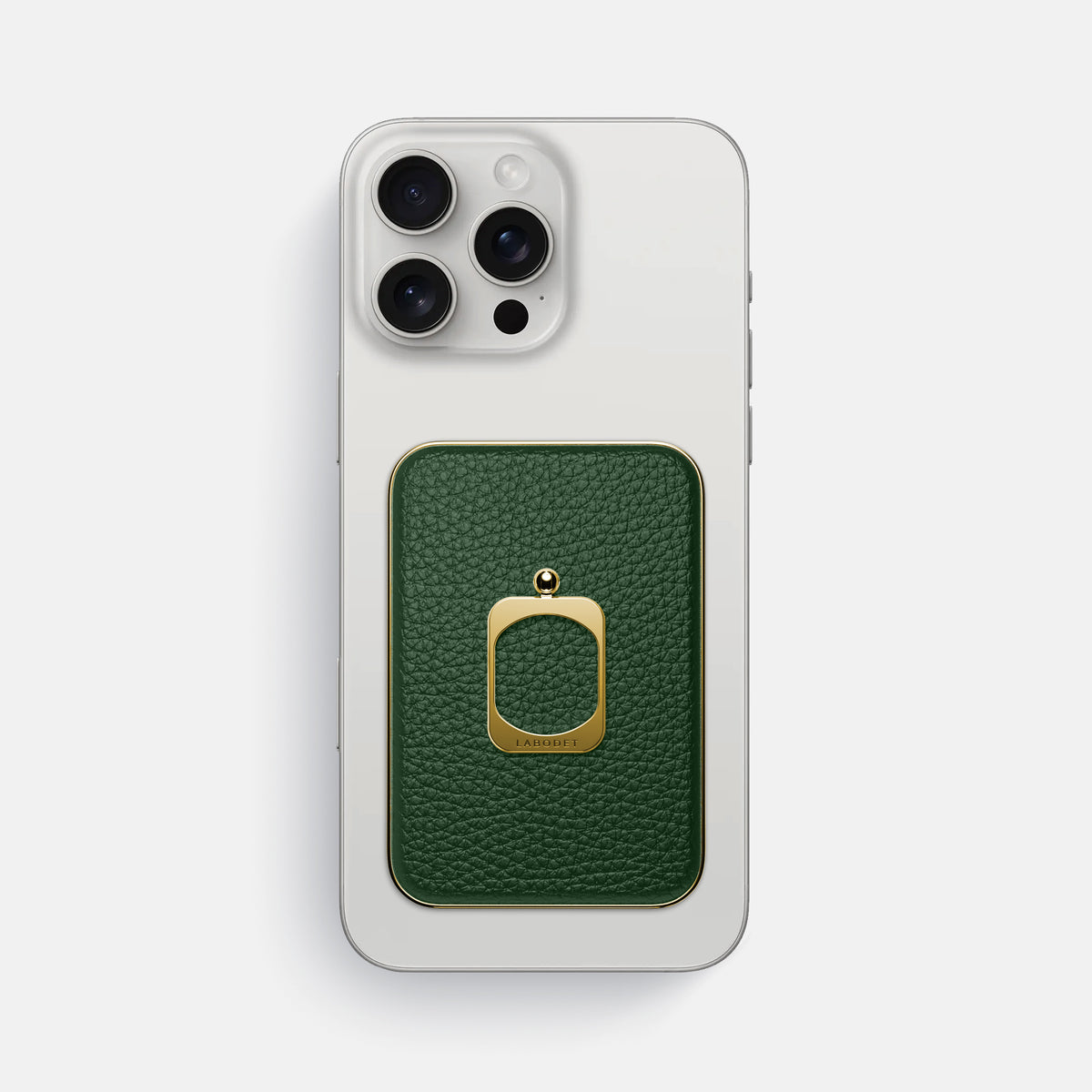 Dark Green iPhone 16 Pro Max MagSafe Ring Calf with Gold Metal -2 | Dark-Green-Gold