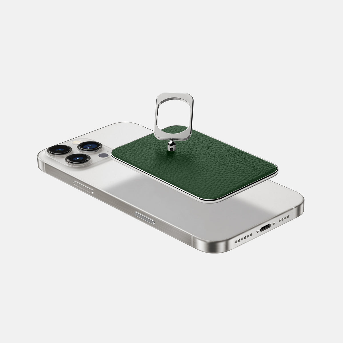 Dark Green iPhone 16 Pro Max MagSafe Ring Calf with Steel Metal -4 | Dark-Green-Steel