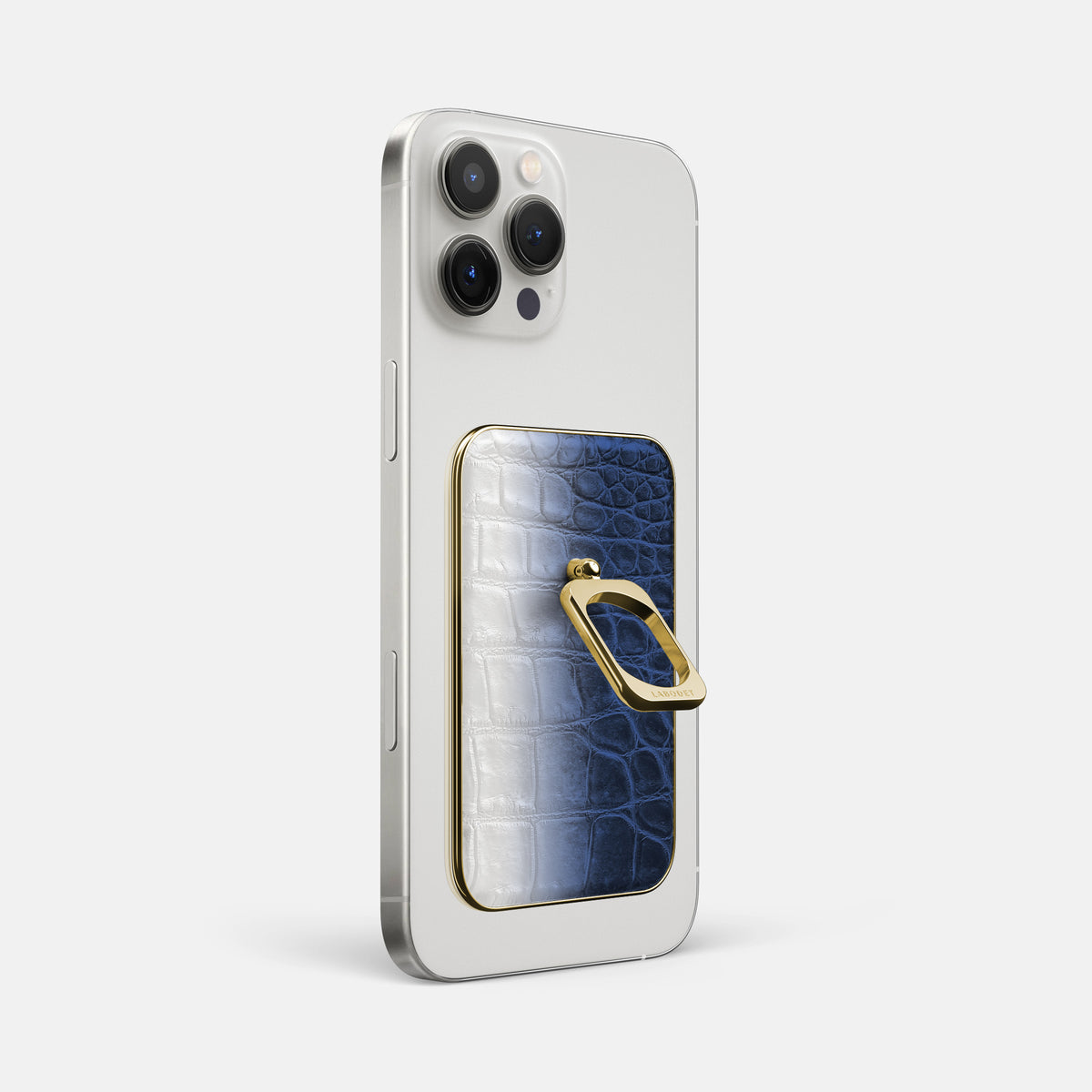 Navy Blue iPhone 16 Pro Max MagSafe Ring Himalayan Crocodile with Gold Metal -1 | Navy-Blue-Gold