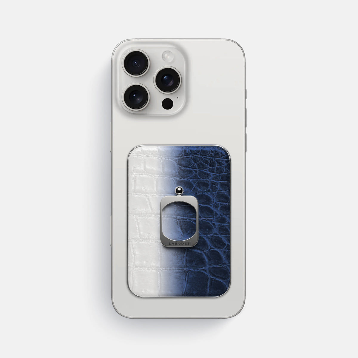 Navy Blue iPhone 16 Pro Max MagSafe Ring Himalayan Crocodile with Steel Metal -2 | Navy-Blue-Steel