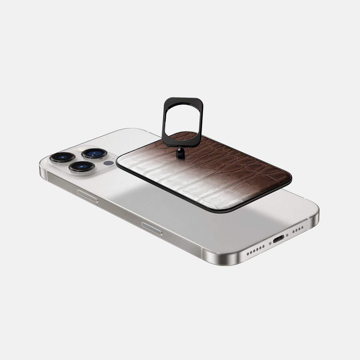 Dark Brown iPhone 16 Pro Max MagSafe Ring Himalayan Crocodile with Black Metal -4 | Dark-Brown-Black