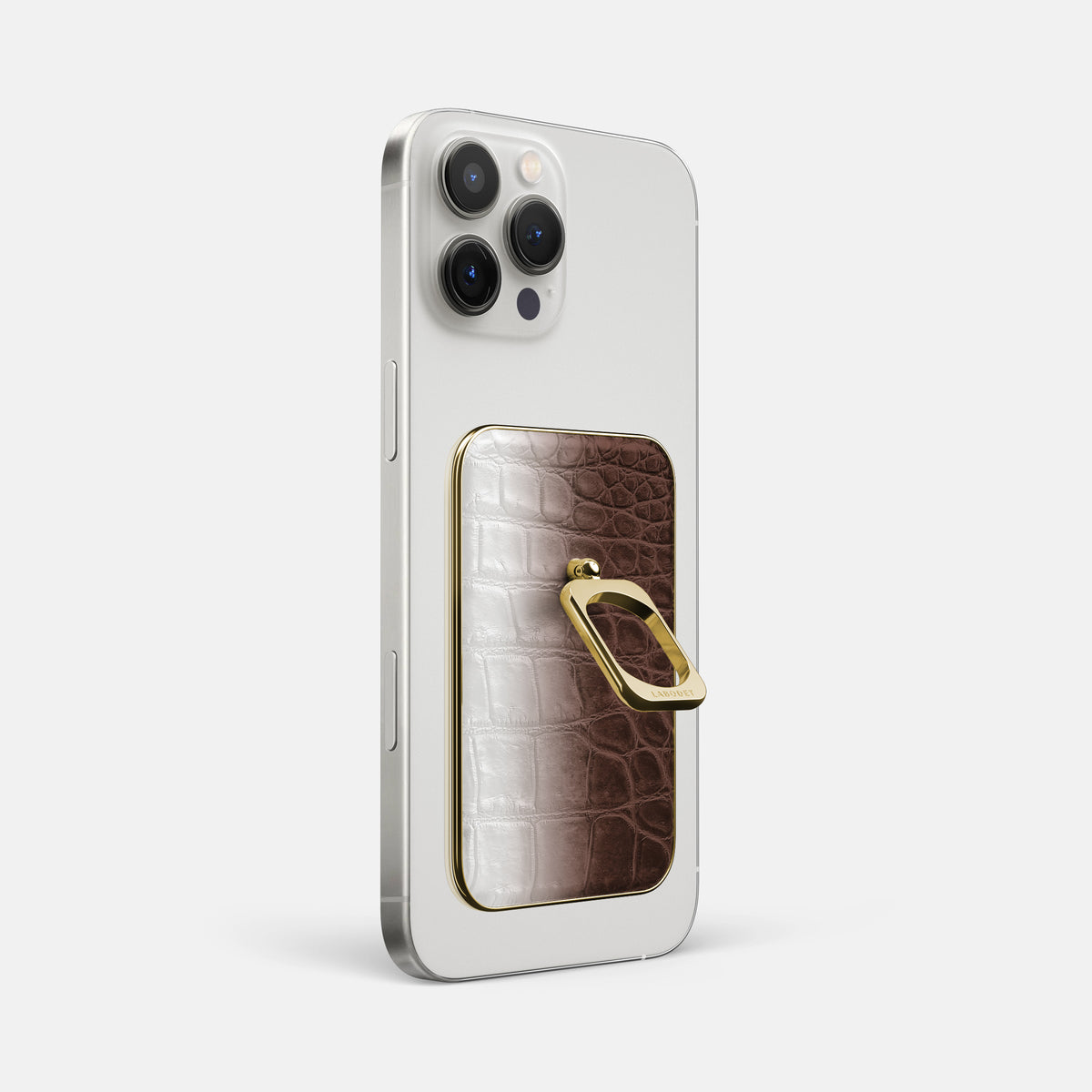 Dark Brown iPhone 16 Pro Max MagSafe Ring Himalayan Crocodile with Gold Metal -1 | Dark-Brown-Gold