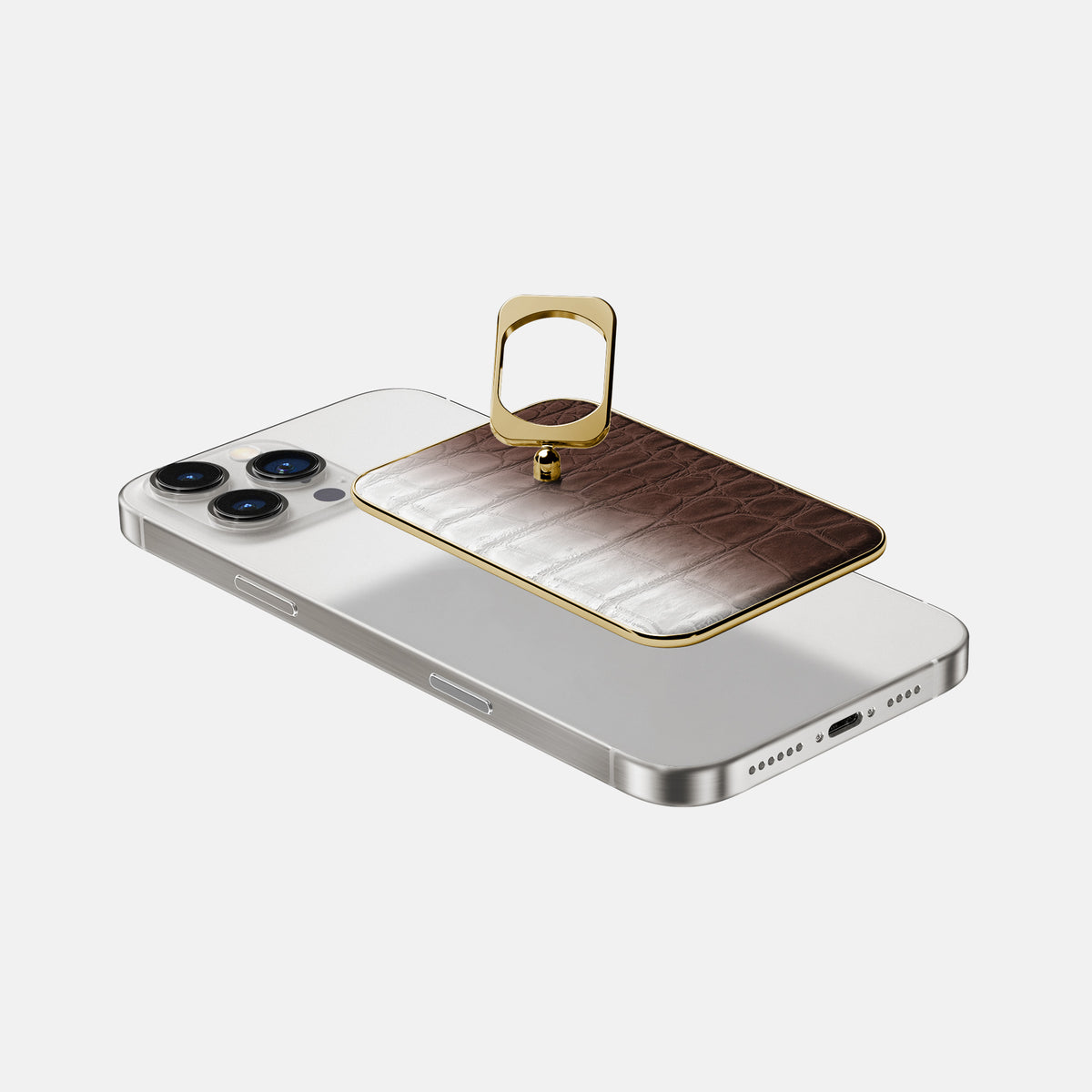 Dark Brown iPhone 16 Pro Max MagSafe Ring Himalayan Crocodile with Gold Metal -4 | Dark-Brown-Gold