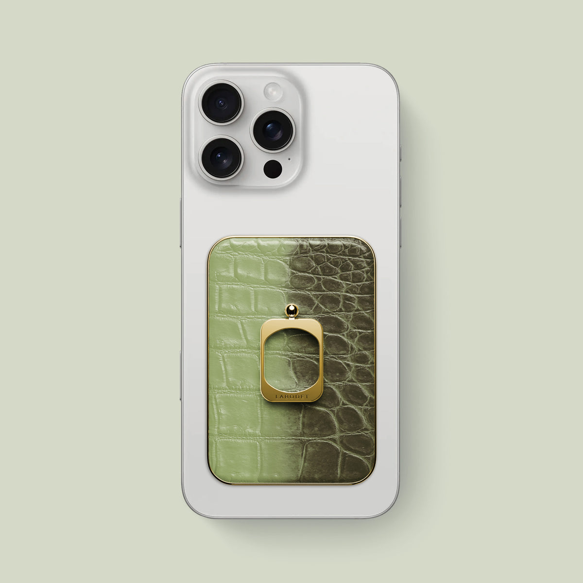 MagSafe Ring Celadon Green For iPhone 16 Pro Max In Himalayan Crocodile with Gold Metal -1 | Celadon-Green-Gold