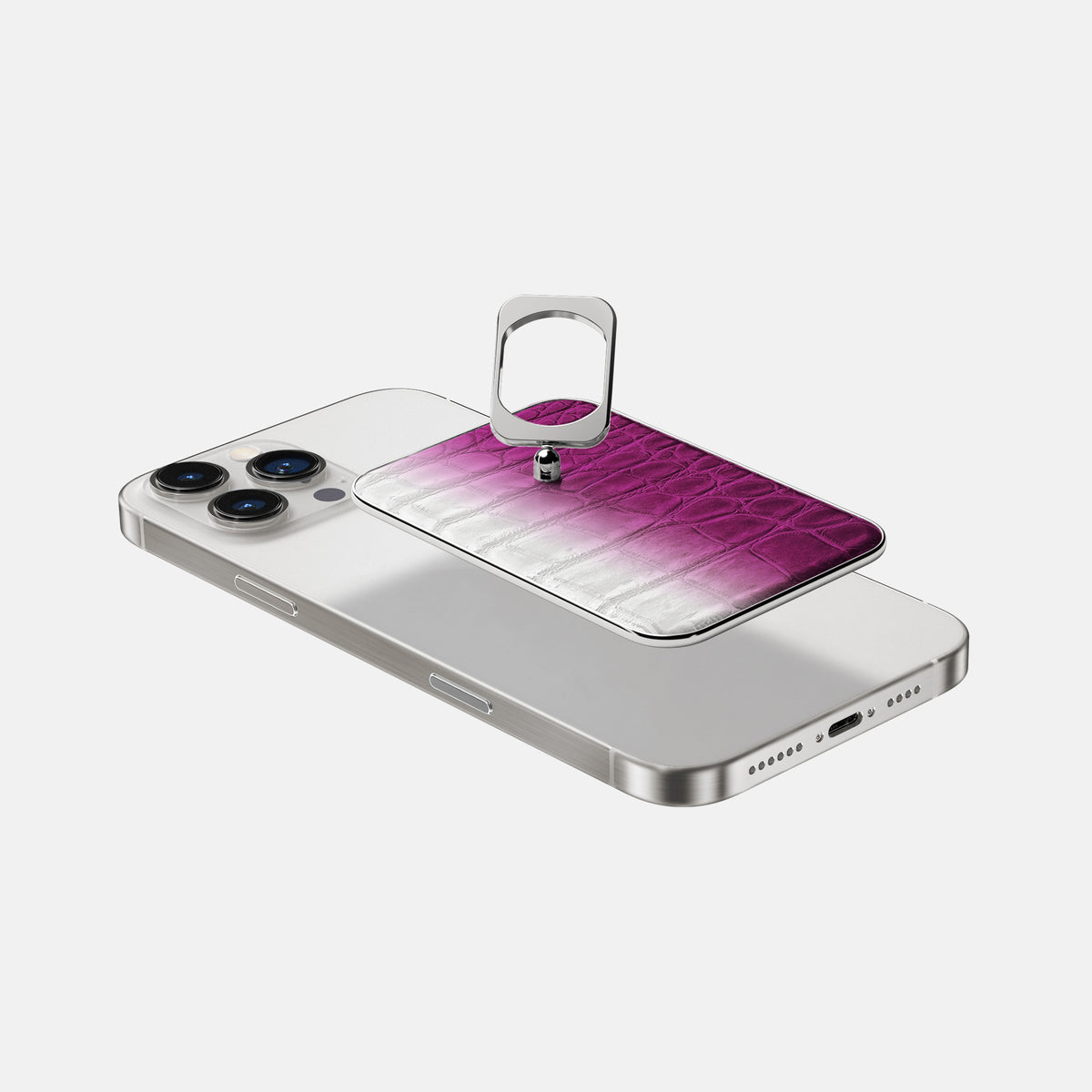 Fuchsia iPhone 16 Pro Max MagSafe Ring Himalayan Crocodile with Steel Metal -4 | Fuchsia-Steel